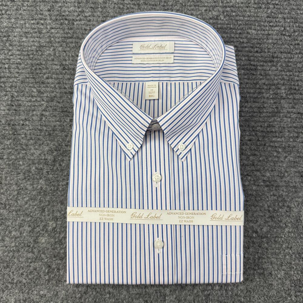 Roundtree & Yorke Dress Shirt Mens 19 36/37 Big Man Blue Stripe Gold Label